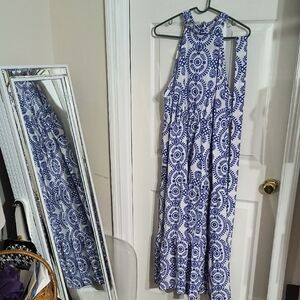 Blue and White Floral Maxi Dress